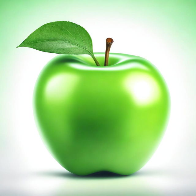 A high-resolution digital art image, featuring a vibrant, juicy, green apple