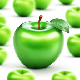 A high-resolution digital art image, featuring a vibrant, juicy, green apple