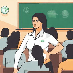 A simple, but poignant vector art image portraying a stressed female Physical Education teacher in a bustling classroom