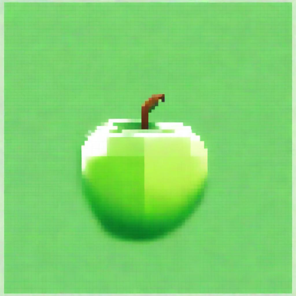 A pixel art image showcasing a vibrant, green apple