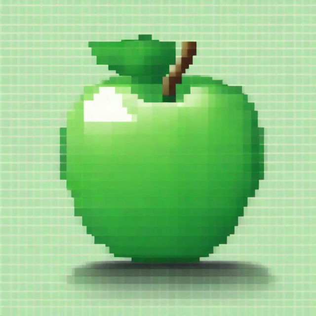 A pixel art image showcasing a vibrant, green apple