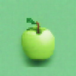 A pixel art image showcasing a vibrant, green apple