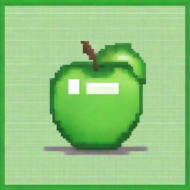 A pixel art image, perfect for knitting, featuring a vibrant, green apple