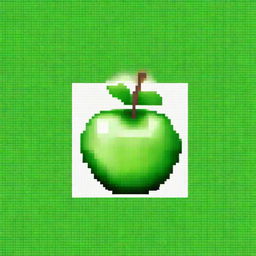 A pixel art image, perfect for knitting, featuring a vibrant, green apple