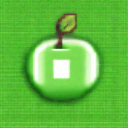 A pixel art image, perfect for knitting, featuring a vibrant, green apple