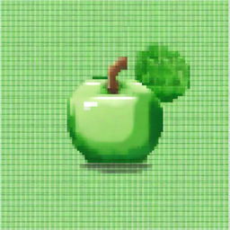 A pixel art image, perfect for knitting, featuring a vibrant, green apple