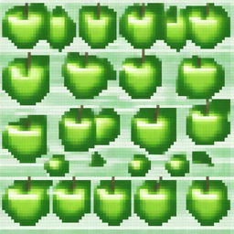 A tiled pixel art image, ideal for knitting, featuring multiple vibrant, green apples