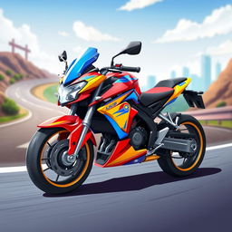 A vibrant and colorful 2D illustration of a sleek motorbike designed for an Android game