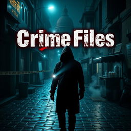 A hyper-realistic, cinematic poster for a YouTube crime channel named 'Crime Files,' depicting a dimly lit Indian alleyway at night