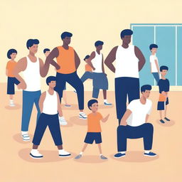 A simple vector art image depicting a challenging gym class scenario