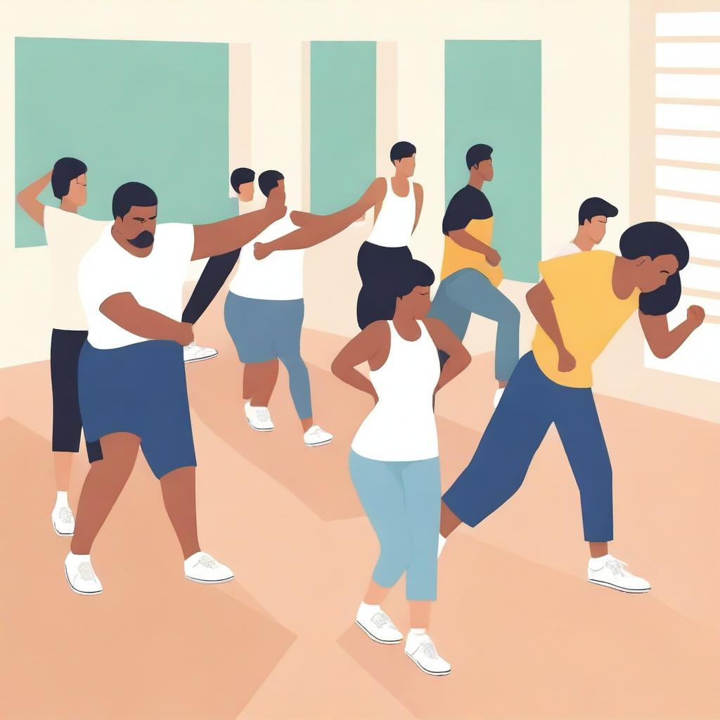 A simple vector art image depicting a challenging gym class scenario