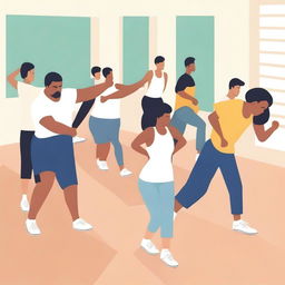 A simple vector art image depicting a challenging gym class scenario