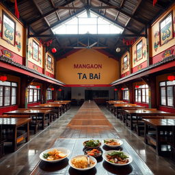 An inviting view of an empty canteen in the Philippines with a spacious dining area, featuring traditional Filipino architecture