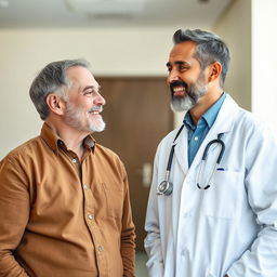 A compassionate and dedicated physician, dressed in a white coat with a stethoscope around their neck, looking hopeful and forward-thinking