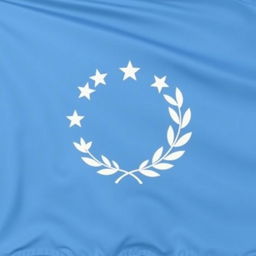 A blue horizontal flag featuring a prominent white circle at the center