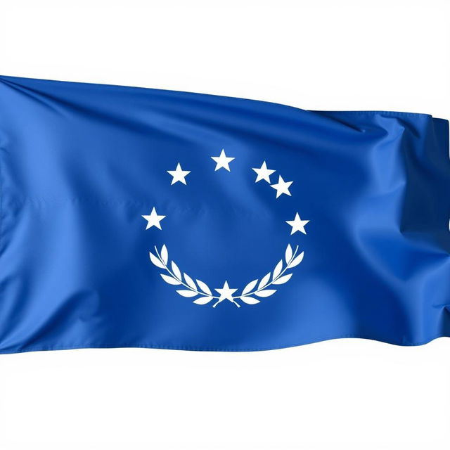 A blue horizontal flag featuring a prominent white circle at the center