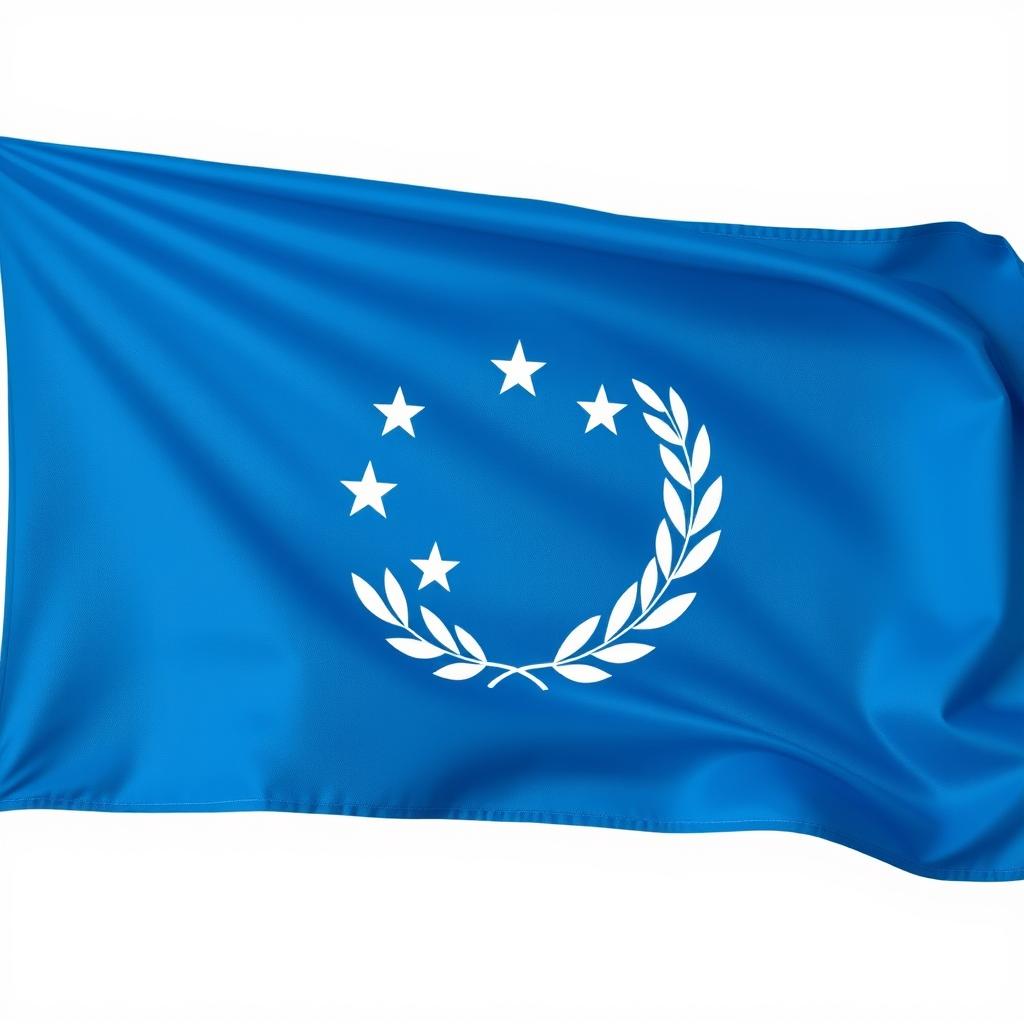 A blue horizontal flag featuring a prominent white circle at the center