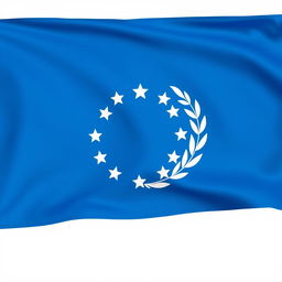 A blue horizontal flag featuring a prominent white circle at the center