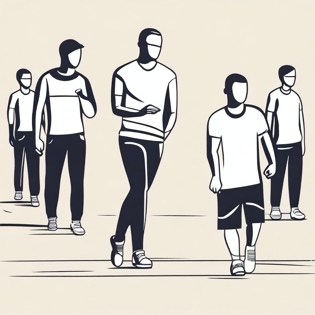 A minimalist vector art image vividly portraying the struggle of illegal immigrants who are finding it hard to comprehend in a gym class, which they share with English-speaking citizen students