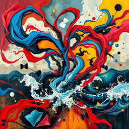 An abstract representation of chaos in life, featuring vibrant swirls of colors like red, blue, and yellow symbolizing emotions