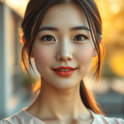 A hyper-realistic portrait of a young Korean woman showcasing her natural beauty