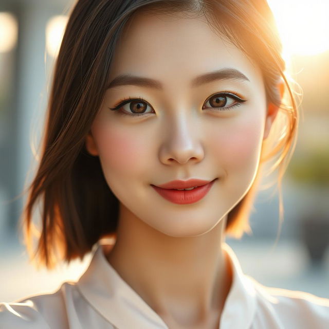 A hyper-realistic portrait of a young Korean woman showcasing her natural beauty