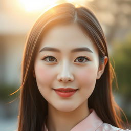 A hyper-realistic portrait of a young Korean woman showcasing her natural beauty