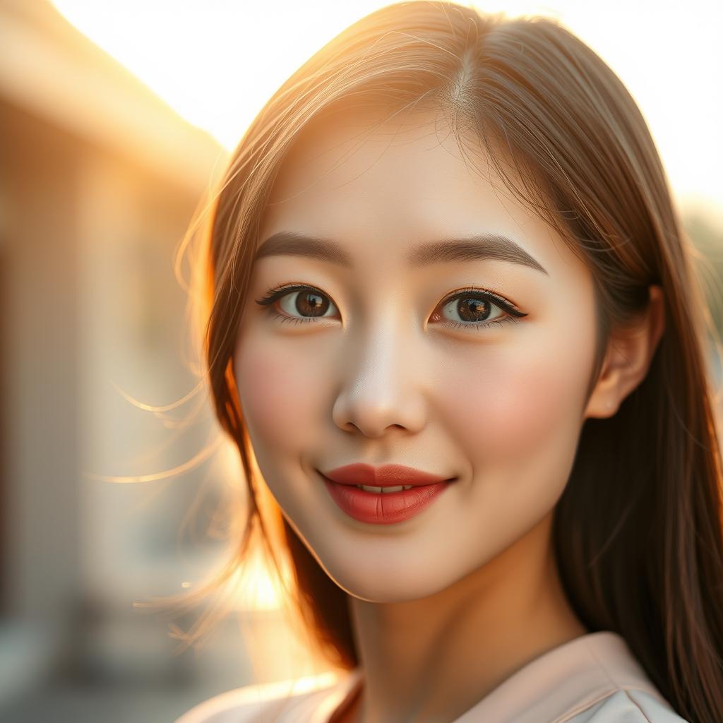 A hyper-realistic portrait of a young Korean woman showcasing her natural beauty