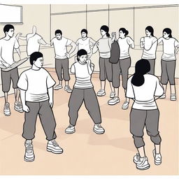 A simple vector art image that effectively illustrates the struggle of illegal immigrants trying to assimilate into a gym class alongside English-speaking citizen students