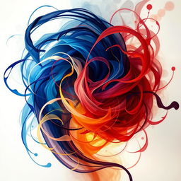 A beautiful abstract representation of tangled emotions, combining vivid swirls of colors like deep blues, fiery reds, and soft yellows