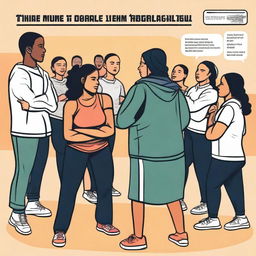 A simple vector art image vividly highlighting the struggle of assimilation for undocumented immigrant students in a gym class shared with English-speaking students