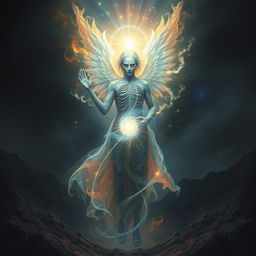 A surreal scene depicting a blend of life and death, with an ethereal glow representing immortality