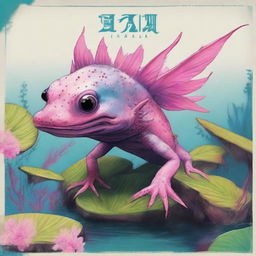 An eye-catching album cover featuring a vibrant digital art illustration of an axolotl