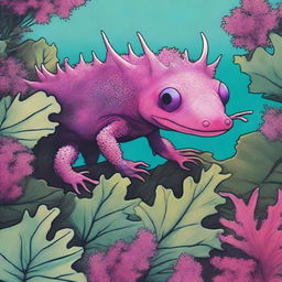 An eye-catching album cover featuring a vibrant digital art illustration of an axolotl