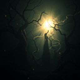 A dramatic scene depicting the concept of 'immortal light' shining brightly amidst a dark, shadowy world