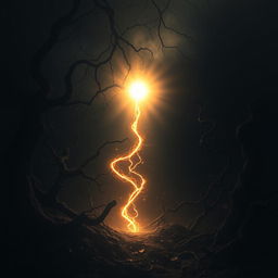 A dramatic scene depicting the concept of 'immortal light' shining brightly amidst a dark, shadowy world