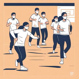 A simple vector art image vividly depicts undocumented immigrant students participating in an unfamiliar sport in a physical education class, causing them to feel awkward and self-conscious