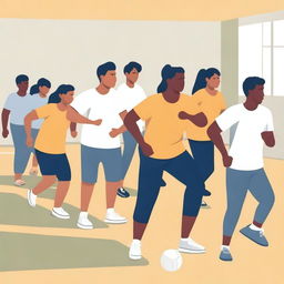 A simple vector art image vividly depicts undocumented immigrant students participating in an unfamiliar sport in a physical education class, causing them to feel awkward and self-conscious