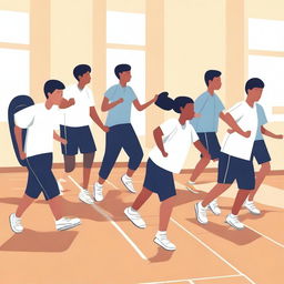 A simple vector art image vividly depicts undocumented immigrant students participating in an unfamiliar sport in a physical education class, causing them to feel awkward and self-conscious