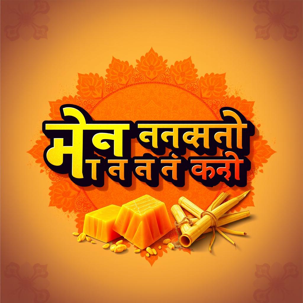 A vibrant and colorful poster featuring the phrase 'यहाँ पटाली गुड़ मिलता है' prominently displayed in bold, artistic font