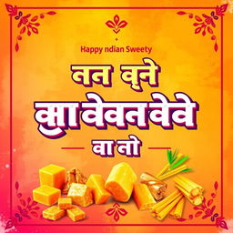 A vibrant and colorful poster featuring the phrase 'यहाँ पटाली गुड़ मिलता है' prominently displayed in bold, artistic font