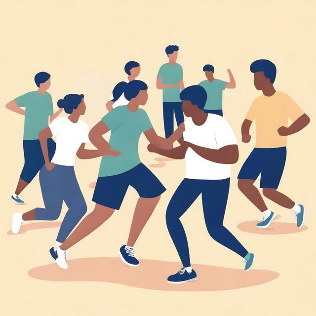 A simple vector art image vividly depicts undocumented immigrant students participating in an unfamiliar sport in a physical education class, causing them to feel awkward and self-conscious