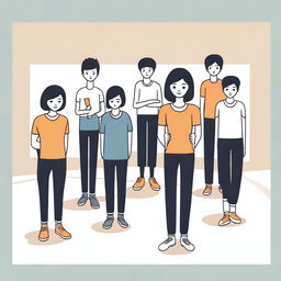 A minimalist vector art image depicting undocumented immigrant students participating in an unfamiliar sport in a physical education class