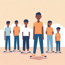 A minimalist vector art image depicting undocumented immigrant students participating in an unfamiliar sport in a physical education class