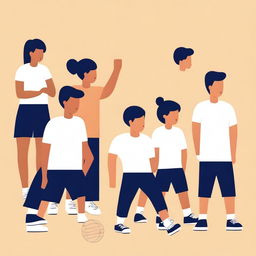 A minimalist vector art image depicting undocumented immigrant students participating in an unfamiliar sport in a physical education class