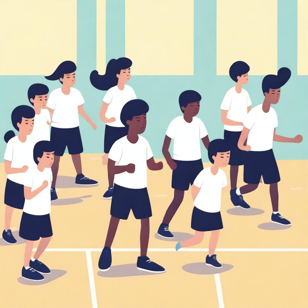 A simple vector art image vividly portrays undocumented immigrant students participating in an unfamiliar sport in a physical education class