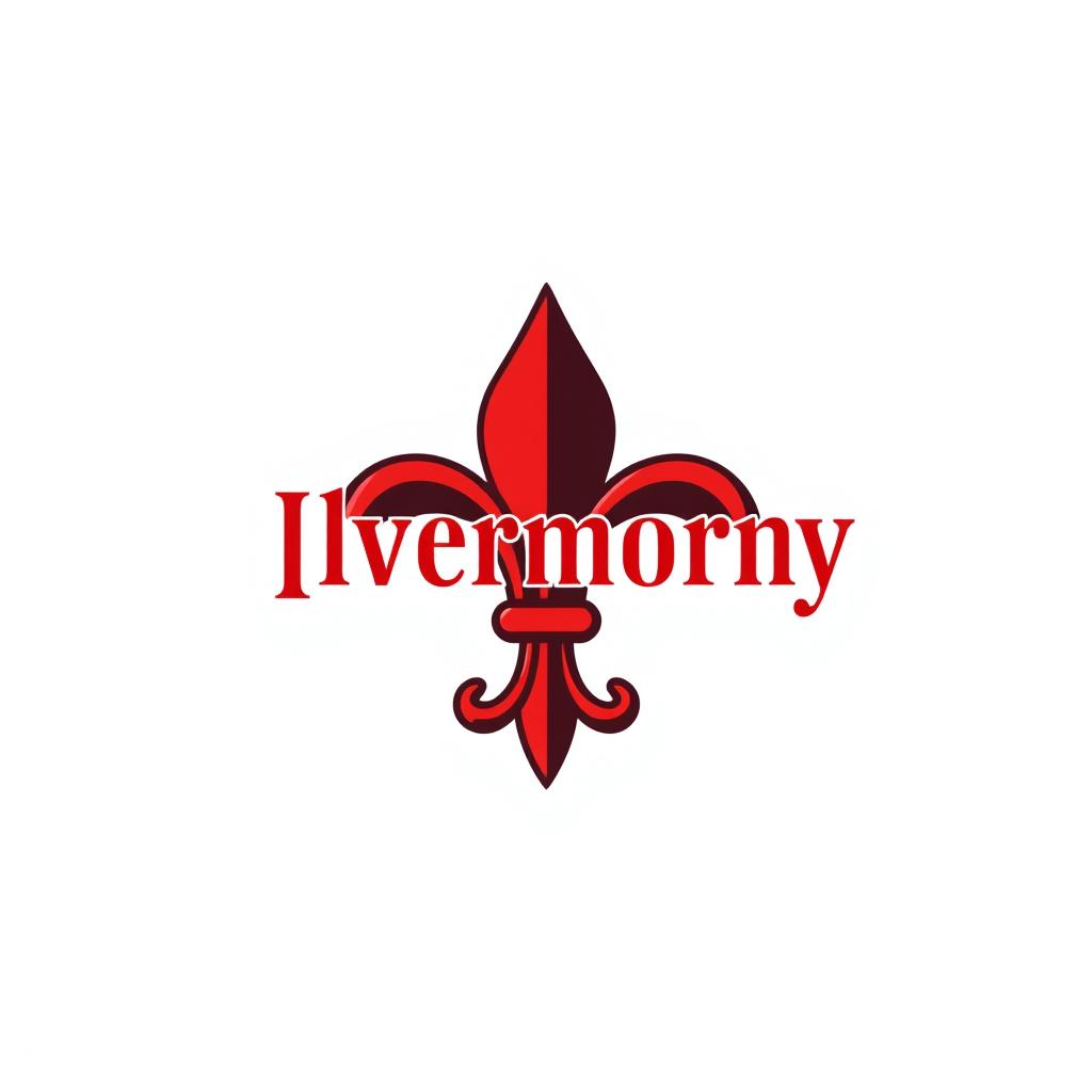 A logo featuring the fleur-de-lis emoji ⚜️ prominently integrated into the design, with the word 'Ilvermorny' in a bold, elegant font in a striking red color