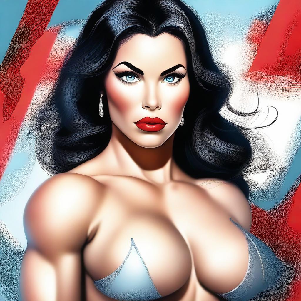 A high-quality digital art piece featuring a stunning woman with a bodybuilder's physique