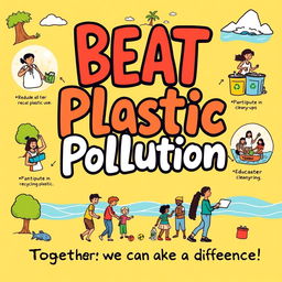 A vibrant, engaging poster that promotes the message 'Beat Plastic Pollution'