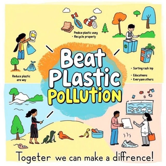 A vibrant, engaging poster that promotes the message 'Beat Plastic Pollution'